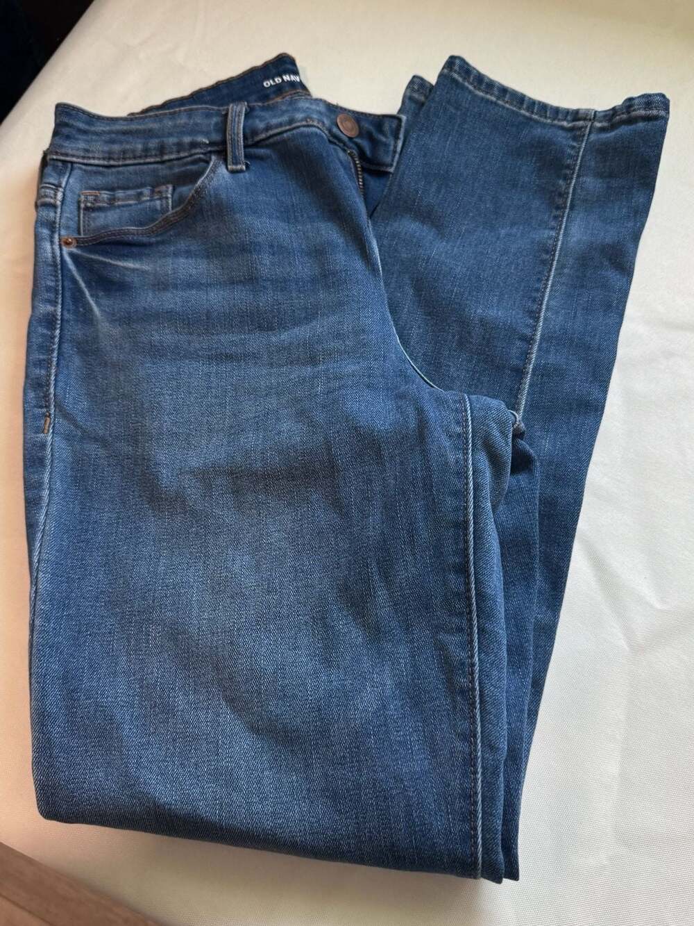 Mid Rise Power Slim Straight Jeans Dark Wash Stretch Denim Size 6 Short